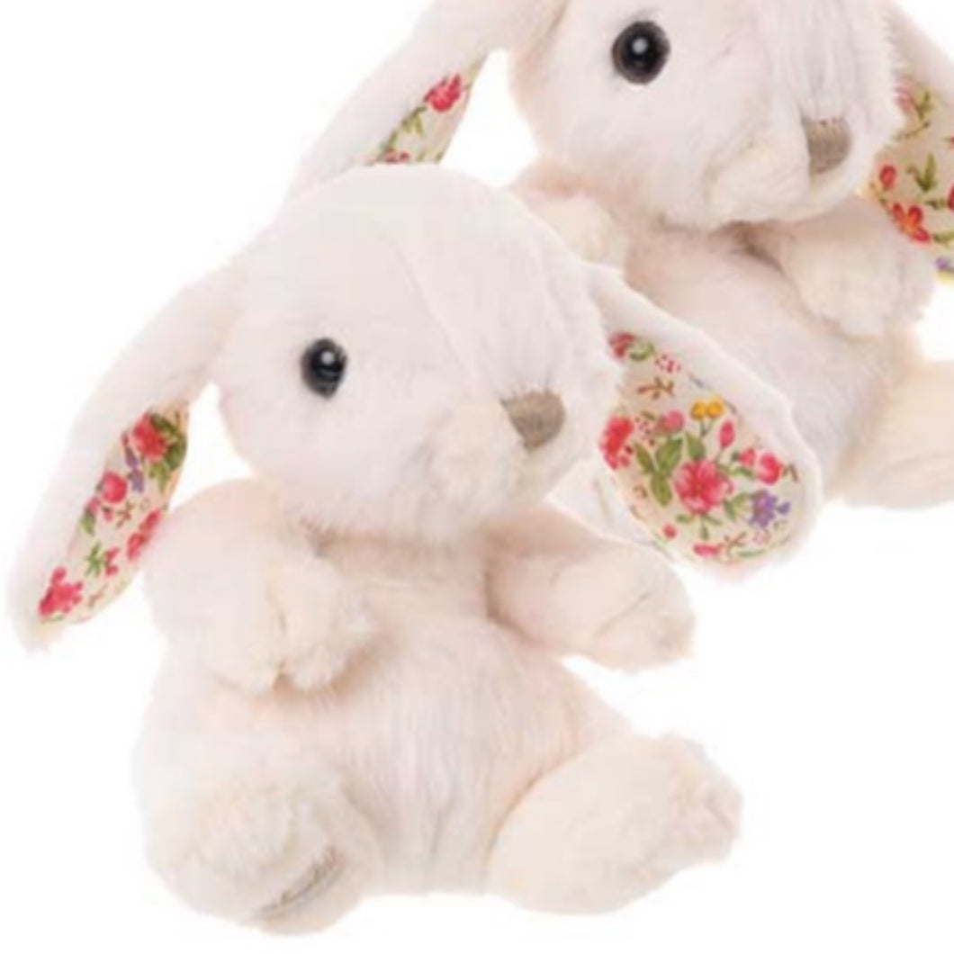 Plüsch Kaninchen - weiß mit Blümchen - 15cm